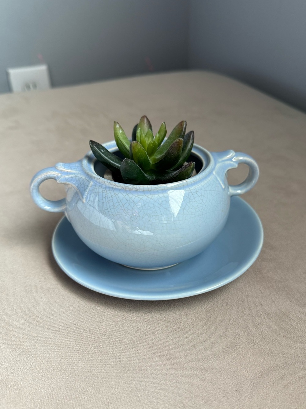 Vintage Lu-Ray Pastels Blue Sugar Bowl & Saucer Planter
